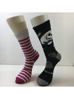 Unisex Crew Socks Set 2 Nightmare Before Christmas Jack Sally Pink Striped Black